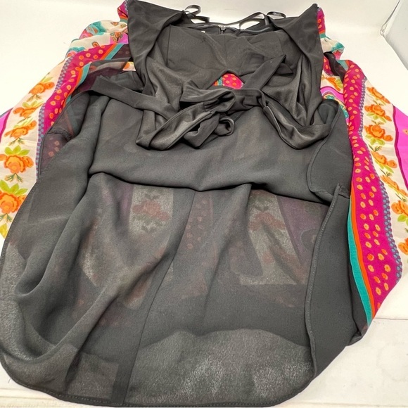 Suzi Chin For Maggy Boutique Silk Halter Dress Size 8P Black V Neck Floral Print - Picture 7 of 13